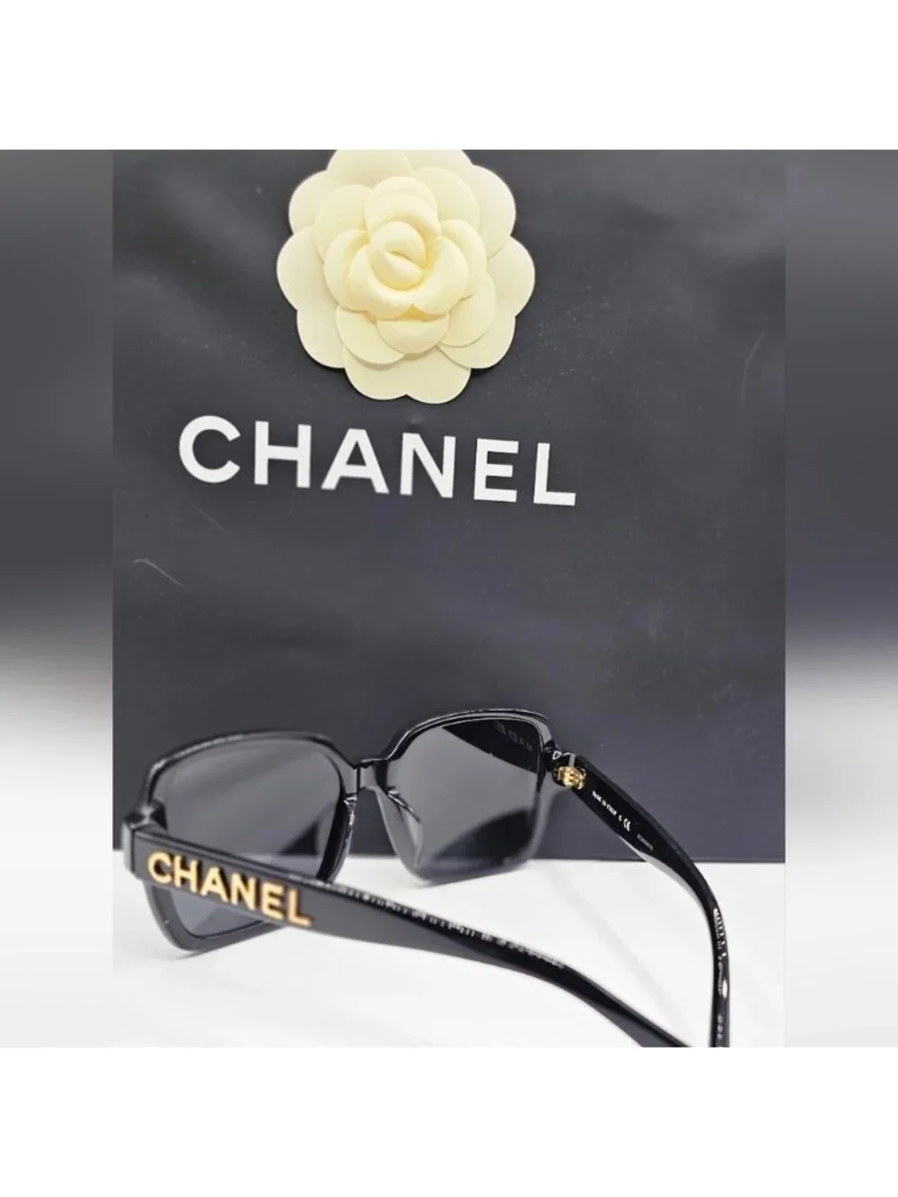 CHANEL BLACK SUNGLASSES CH5408A 622/S4 OVERSIZED GOLD LETTERS